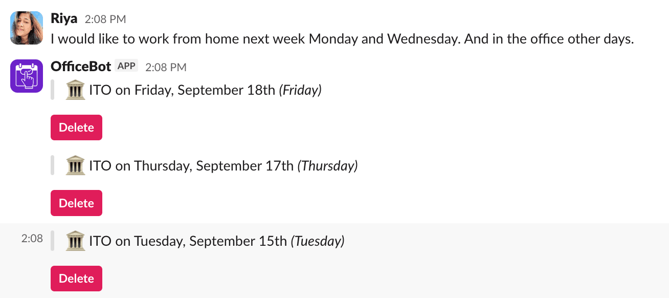 Officebot creating several leave entries from one Slack message